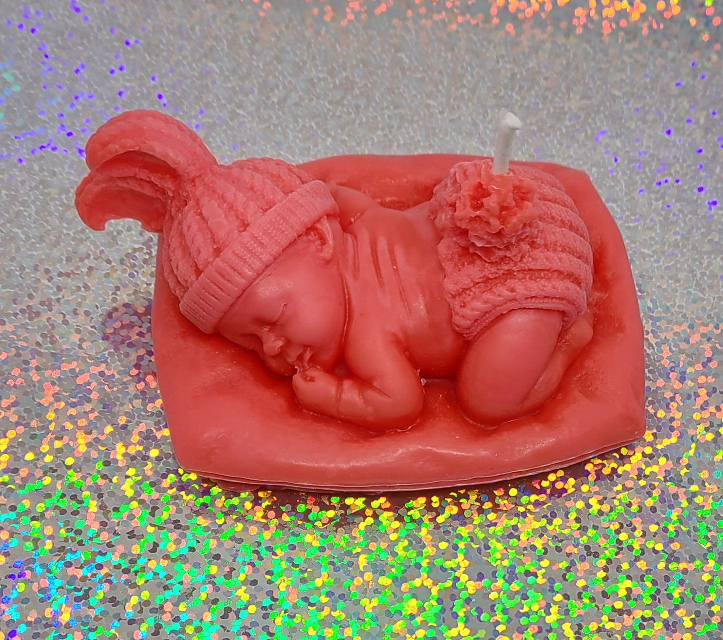 Baby on a Pillow Candle - Red